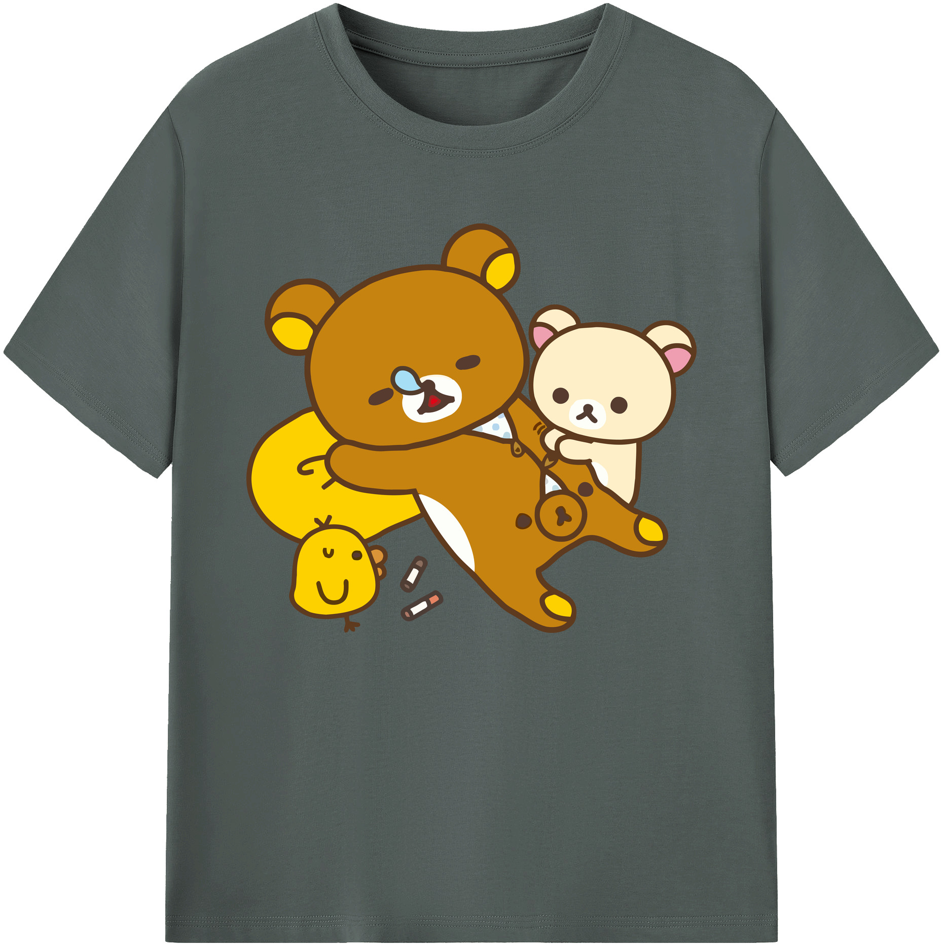 （画像用） リラックマ リラックマ キイロイトリ Rilakkuma Korilakkuma Kiiroitori 綿100％ メンズ半袖Tシャツ｜肌触りやわらか＆通気性